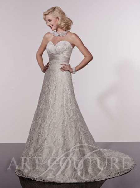 Sarah lace wedding dress front - with underskirt